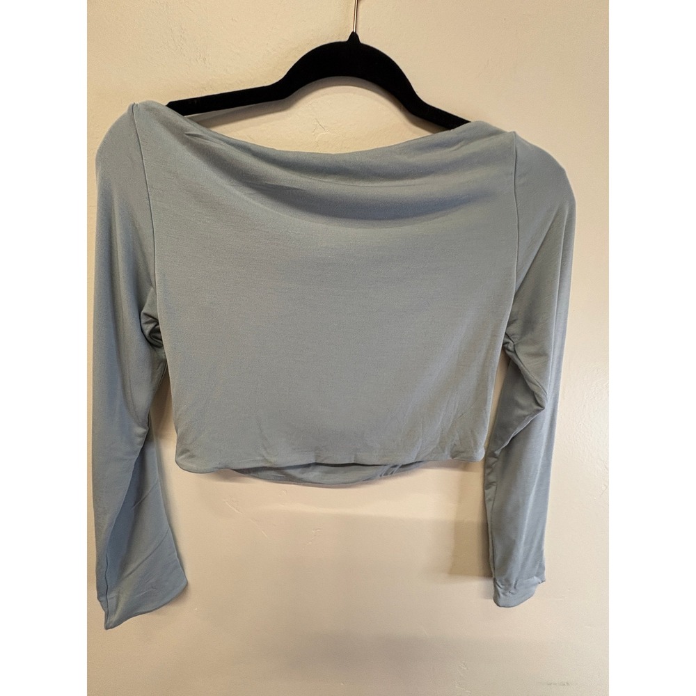 SER.O.YA Light Blue Twist Front Cutout Long Sleeve Crop Top Large